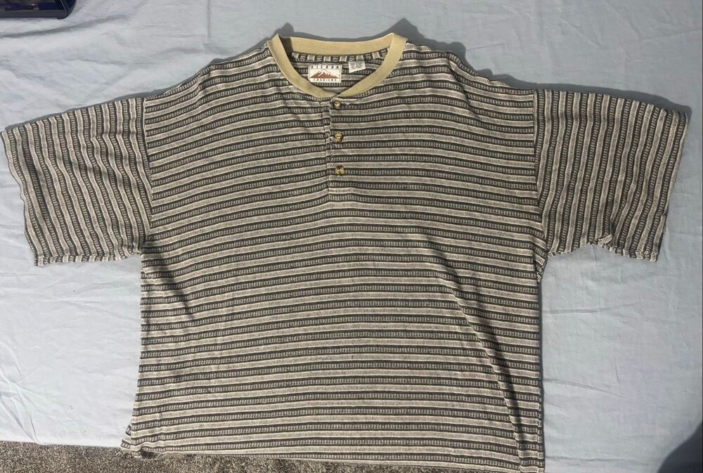 Vintage Sierra Fashions Shirt Sleeve Shirt Henley Dark Tan Men M 90s Y2K